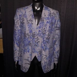 (2-piece) TALLIA Blue and Gray Floral Blazer & Matching vest